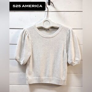 525 AMERICA Cream Knit Puff Sleeve Sweater Size L